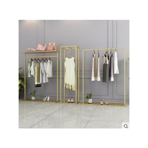 Gold simple clothing rack clothing store display rack floor-to-floor hangers womens clothing store shelves iron clothes rack