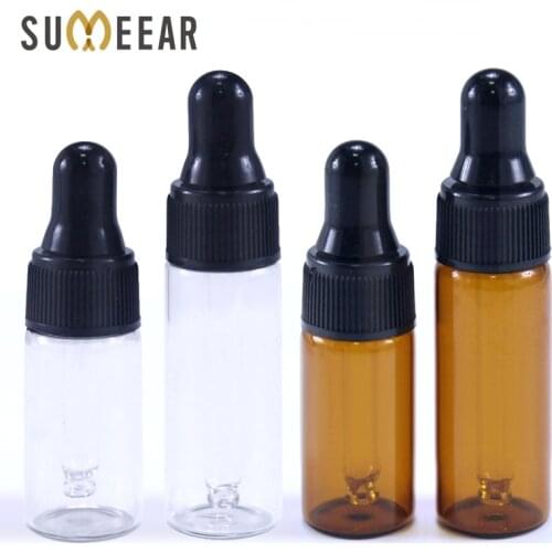100Piece/Lot 2ml 3ml 5ml Empty Clear Glass dropper bottle Vial Nasal Oil dropper E liquid refillable bottle with Glass