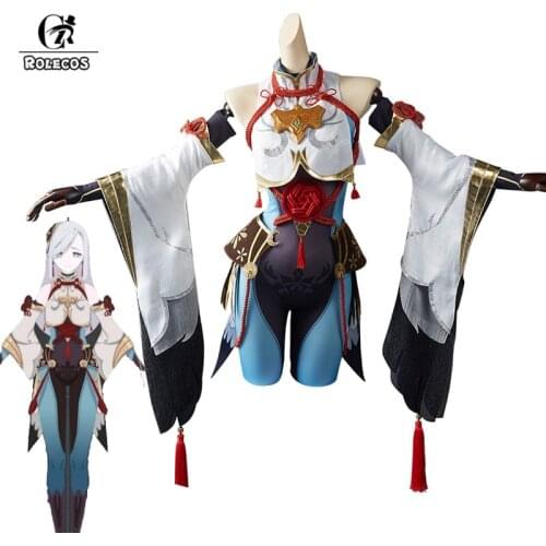 ROLECOS Shenhe Cosplay Costume Game Genshin Impact Shenhe Cosplay Costume Sexy Women Jumpsuit Halloween Top Sleeve Full Set