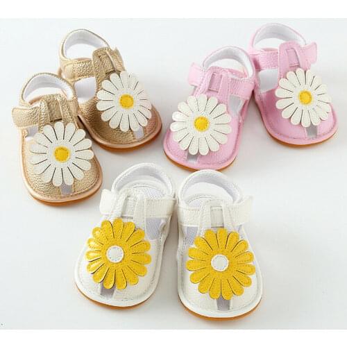 Baby Girls Soft Sole Sandals Sunflower Crib Shoes Summer Prewalker Hard Outsole Outside Shoes 0-18 Months