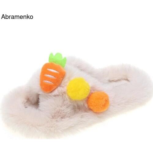 Women Flips Flops Winter Warm Fur Cross Open Toe Shoes Woman Slippers Fashion Female Slides Shoes Woman Flat Slippers Size 36-41