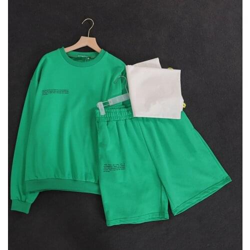 New Two Piece Sets Women Cotton Tracksuits Long Sleeve O Neck Hoodie Sweatshirt Top Shorts Female Fashion Sportswear Suit Outfit