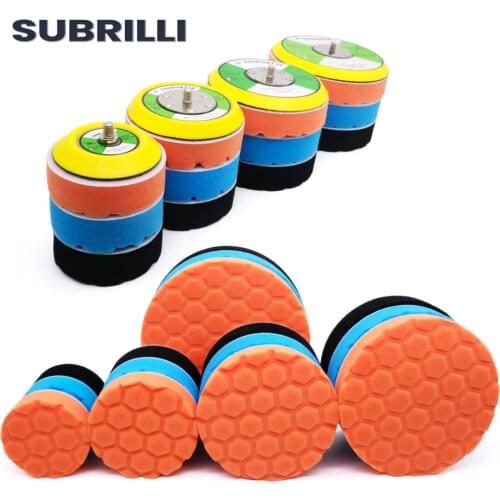 SUBRILLI 3/4/5/6/7inch Car Polishing Waxing Sponge Wheel Polishing Buffing Disc Kit Set With Backer Paste 5/16"-24T