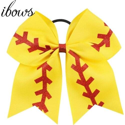 7" Large Ribbon Hair Bow Red Sliver Glitter Softball Cheer Bow For School Cheerleading Girls With Elastic Bands Hair Accessories
