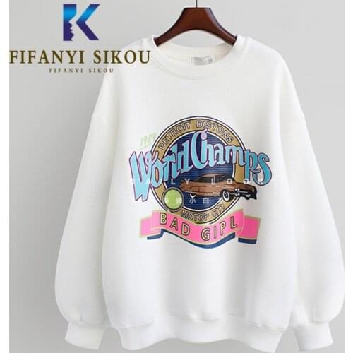 Autumn Winter Thick Warm Sweatshirt Women Fashion Print Hoodies O-Neck Long Sleeve Pullovers Female Loose Casual Sweatshirts