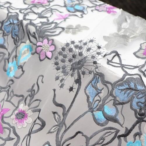 Quality gauze fabric Three dimensional embroidery of dandelion flowers sewing High end dress skirt tissu