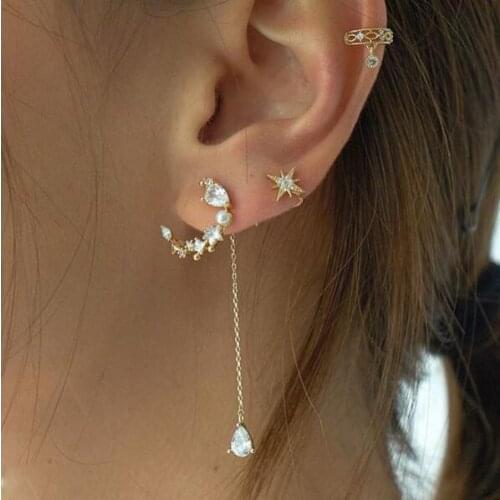 2020 New Style Time-limited Trendy Stud Brinco Hot Fashion Simulated Pearl Geometric Moon Pear CZ Stud Earring For Woman Jewelry