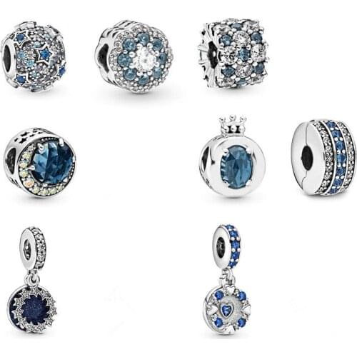 925 Sterling Silver Moon And Night Sky With Rainbow Crystal Charm Bead Fit Women Pan Bracelet & Necklace Jewelry