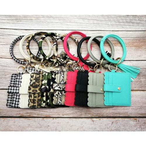 New Trendy Leather Card Bag Bracelets Multicolor Card Wallet Big O Bracelets Tassel Bracelets for Women Leopard Leather Bracelet