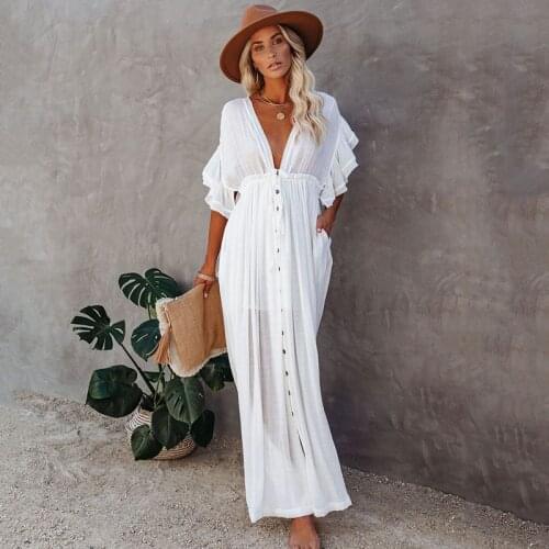 Women Solid Color Long Beach Kimono Cardigan Open Front Bikini Swimsuit Cover Up