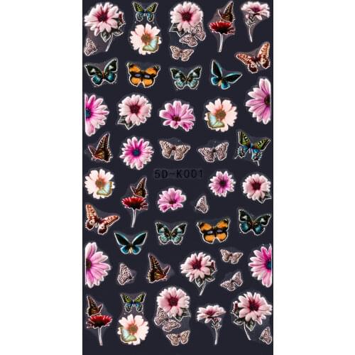 1 Sheet 10 Patterns Flower/Butterfly 5D Back Glue Nail Art Sticker Nail Decoration DIY Adhesive Decal Nail Stickers Tc#078