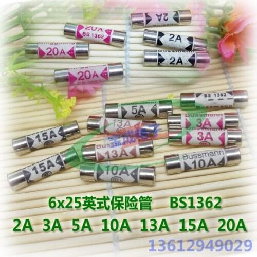 10pcs/BS1362 10A 15A 20A Ceramics Fuse tube 6x25