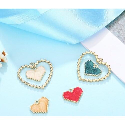 10pcs/lot Fashion Hollow Heart Enamel heart Charms Metal Gold base Fashion Jewelry Accessories for DIY handmade