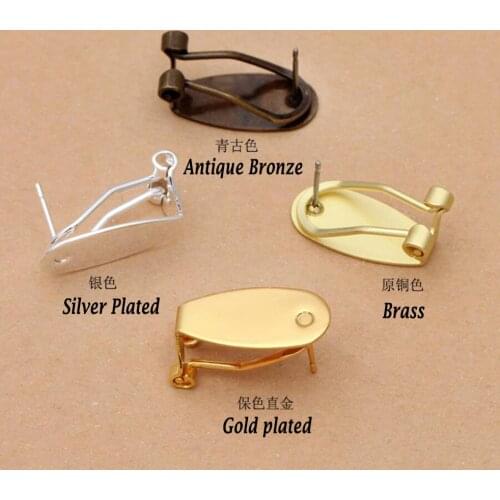 100pcs copper metal 9x20mm bezel blank earring clips earring post with back jewelry accessories earring findings