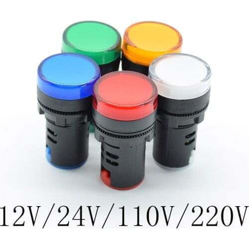 2pcs 22mm 12V 24V 110V 220V 22mm Panel Mount LED Power Indicator Pilot Signal Light Lamp red blue green white yellow lamp