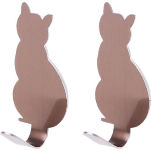 2pcs Cat Tail Shaped Decorative Stainless Steel Wall Door Clothes Coat Key Hanger Hook Rack