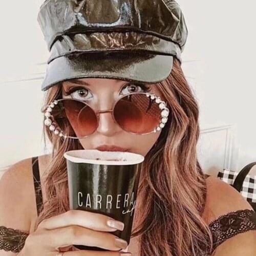 2021 Beads Round Sunglasses Women Fashion Alloy Frame Brand Pearls Designer Sun Glasses For Female Brown Shades UV400 New