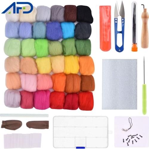 50/36 Color DIY Wool Felt Kit Handle Wool Felting Tools Handmade Felt Needle Set 7pcs Pack Felting Fabric Materials Handcraft