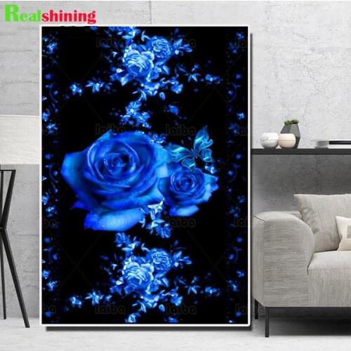 5D DIY Diamond Painting abstract blue rose art cross stitch mosaic full square round diamond embroidery rhinestone gift N1636