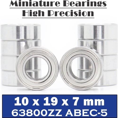 63800ZZ Bearing ABEC-5 (10PCS) 10*19*7 mm Metric Thin Section 63800Z Ball Bearings 63800 ZZ