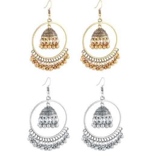 97QE Ethnic Indian Jhumka Jhumki Jewelry Bells Tassel Dangling Drop Earrings Women