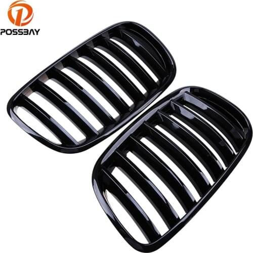 POSSBAY Car Gloss Black Racing Grills Auto Front Kidney Grille Cover for BMW X5 X6 E70 E71 M Hybrid E72 2007-2014 Exterior Parts
