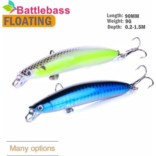 BattleBass 95mm 9.5g Rudra Hard Fishing Lure Minnow Bait Artificial Bait Lure Swimbait Wobbler with 2 High Quality Hooks