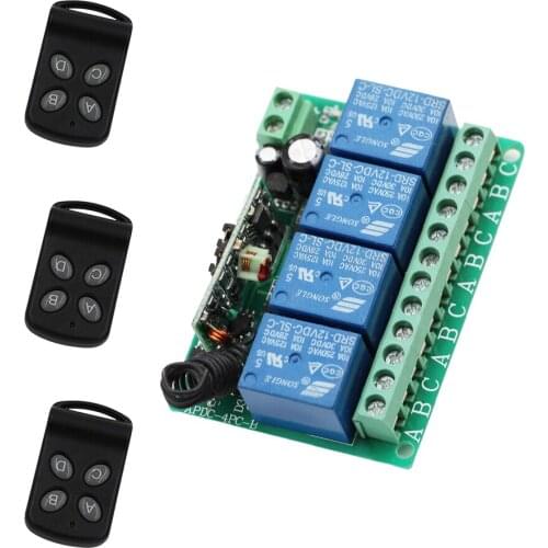 DC12V 4CH 10A Radio Controller RF Wireless Remote Control Switch 3 Transmitters +1 Receiver 315 MHZ 433 MHZ High Quality