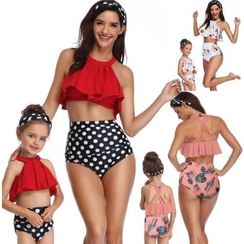 High Waist Bikini Mother Daughter Floral Swimsuit 2021 Girl Swimsuit High Neck Bikini Women Push Up Swimwear Ruffle Bathing Suit
