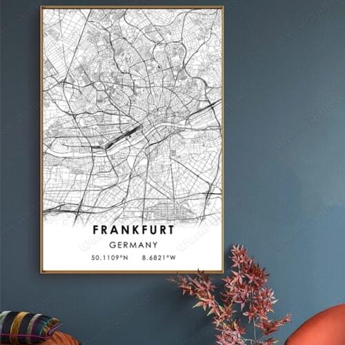 Black and White Germany City Map The Frankfurt City Map Poster HD Print Wall Art Canvas Nordic Landspace Painting for Home Decor