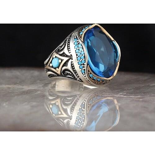 Zircon Traditional Turkish 925 Sterling Silver Mens Handmade Signet Rings Jewelry Gift From Turkey for Women Men
