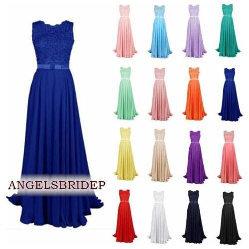 ANGELSBRIDEP High-Neck Long Bridesmaid Dresses Chiffon Vintage A-Line Applique robe de soiree Formal Wedding Guest Party Dress