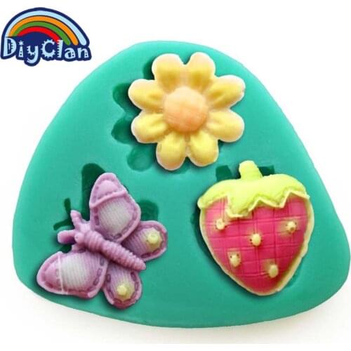 Fondant mold strawberry butterfly mini chocolate pastry mold hair pin luggage accessories jewelry soft mould bakeware F0483HM35