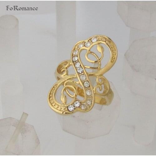 FoRomance / YELLOW GOLD OVERLAY FILLED WITH BRASS GP INFINITE SYMBOL WITH FLOWER PATTERN CZ STONE RING SIZE 7 8 9