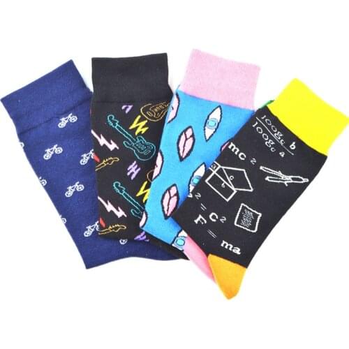 FRALOSHA 2019 New Socks Colorful Ladies Striped Cotton Socks Male Harajuku Geometric Music Letter Pattern Male Personality Socks