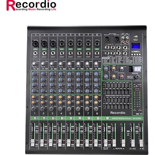 GAX-XS8 Professional 8-channel Bluetooth Audio Mixer with USB MP3 Player Mixing Console 99 types of DSP DJ Audio Console Mixer