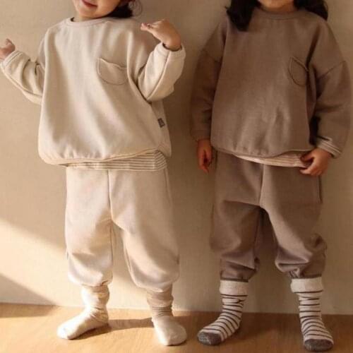 Ins Autumn Children Clothes Sets For Girls 2021 Winter Korean Style Cotton Kids Tracksuit 2pcs Sweatshirt Suits 2-6y Warm Infant