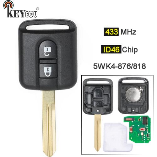 KEYECU 433MHz ID46 PCF7946 Chip 5WK4 876 / 818 Remote Key Fob for Nissan Qashqai Elgrand X-TRAIL Navara Micra K12 Note Cabster