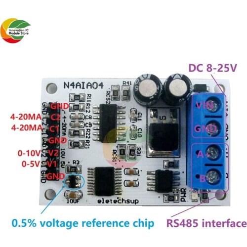DC 12V 4-20mA 0-5V 0-10V Voltage Signal Acquisition RS485 Modbus RTU Module for PLC Current Transmitter Measuring Instruments
