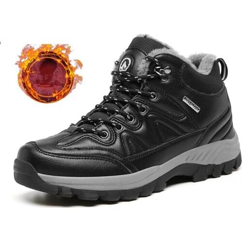 Brand Men Winter Snow Boots Waterproof Leather Sneakers Super Warm Mens Boots Outdoor Male Hiking Boots Work Shoes Size 38-47