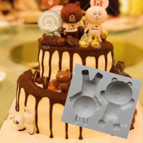 Newly arrived Cute bear and rabbit Shape Silicone 3D Fondant Cake Mold Tools ,Chocolate Tools DIY SQ1771