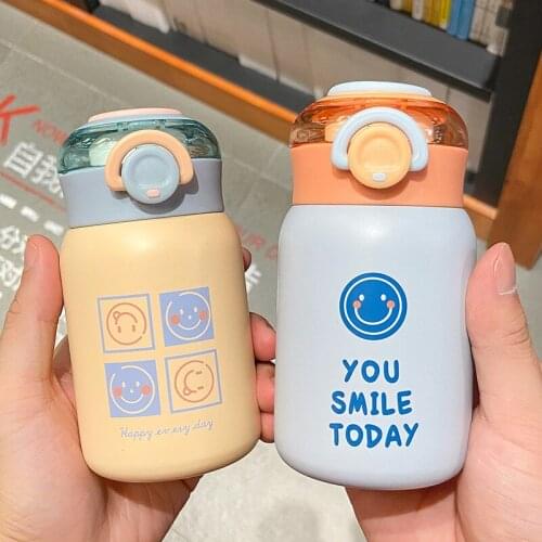 New Mini Small Thermos Cup Portable Stainless Steel Water Bottle Trend English Smiley Water Bottle Student Couple Thermos Cup