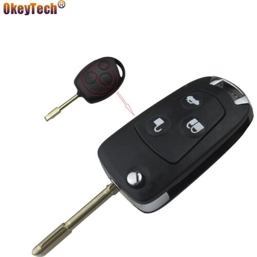 OkeyTech for Ford Focus Mondeo Fiesta 3 Buttons Modified Flip Folding Remote Switchblade Key Case Shell Uncut Blade Auto Key Fob