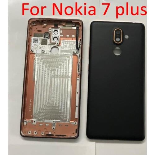 Original New For Nokia 7 Plus E7 Plus Battery Back Cover Housing Door Rear Case LID With Camera Frame Glass Lens + Power Buttons
