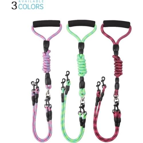 2-Way Braided Nylon Double Dog Traction Rope Durable Strong Traction Belt With Padded Handle Mascotas Arnes Perro