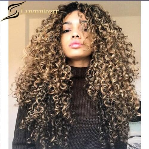 Ombre Honey Blonde Colored Wig Brazilian Afro Kinky Curly Wig 13x6 Highlight HD Transparent Lace Wig 250 Density Remy Preplucked