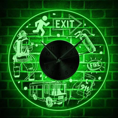 Fire Rescue Fire Dept.LED Lighting Wall Clock Public Safety LED Acrylic Wall Sign Fire Fighting Elements Illuminated Wall Decor