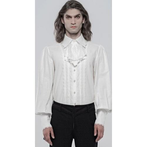 PUNKRAVE Mens Gothic Long Sleeve Dress Shirt Gorgeous Vintage Removable Bow Tie Banquet Blouses Shirt