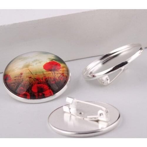 Reidgaller 20pcs fitting 25mm cabochon brooch pin base silver plated broche backing trays diy findings