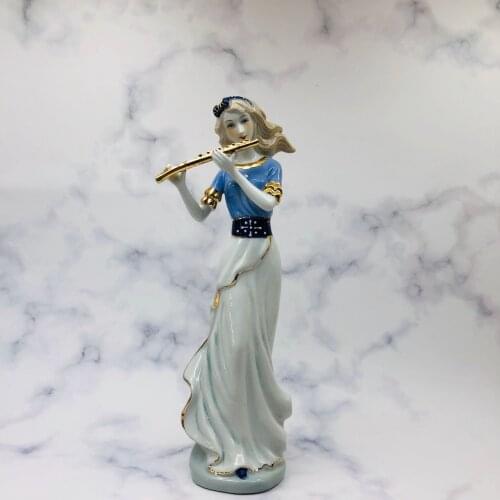 New Best Gift Nordic Porcelain Flute Girl Sculpture Highclass Ceramic Modern Artwork Statute Western Figure Home Desk Room Decor